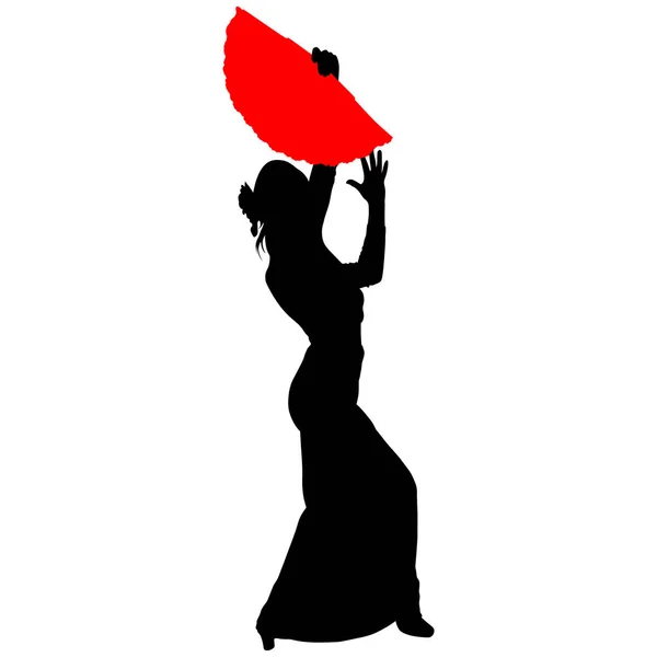 Bailarina de flamenco con abanico rojo — Vector de stock