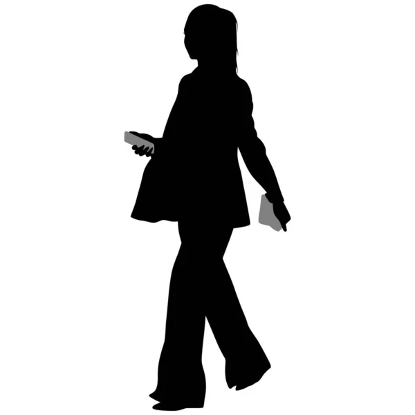 Женщина с сумкой, телефоном и брюками — стоковый вектор