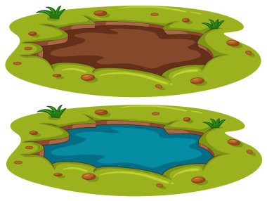 Beyaz arka plan illüstrasyon üzerinde küçük bir gölet