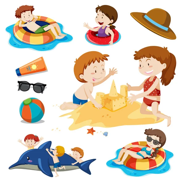 A Set of Children and Beach Activities illustration