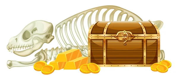 Chest Treasure Csontváz Háttér Fehér Illusztráció — Stock Vector