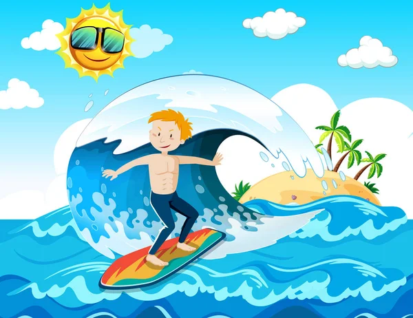 Surfer Genießen Das Surfen Auf Dem Meer Illustration — Stockvektor