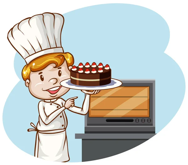 Chef Baking Cake Bakery Illustration — Stock Vector