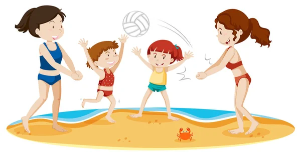 Una Familia Jugando Voleibol Playa Ilustración — Archivo Imágenes Vectoriales