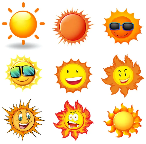 Vector Set Sun Illustration — Stock Vector