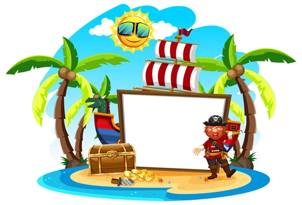 海盗船长和白色横幅插图 — 图库矢量图片