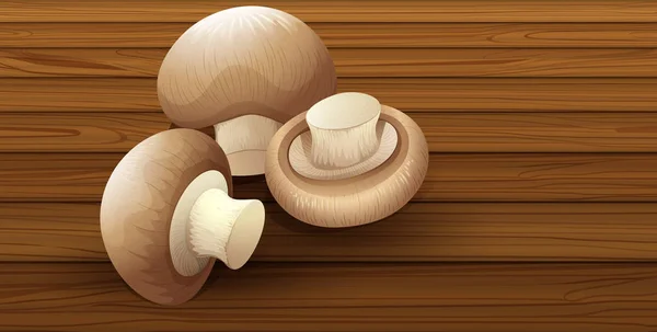 Edible Mushroom Wooden Background Illustration — Stock Vector
