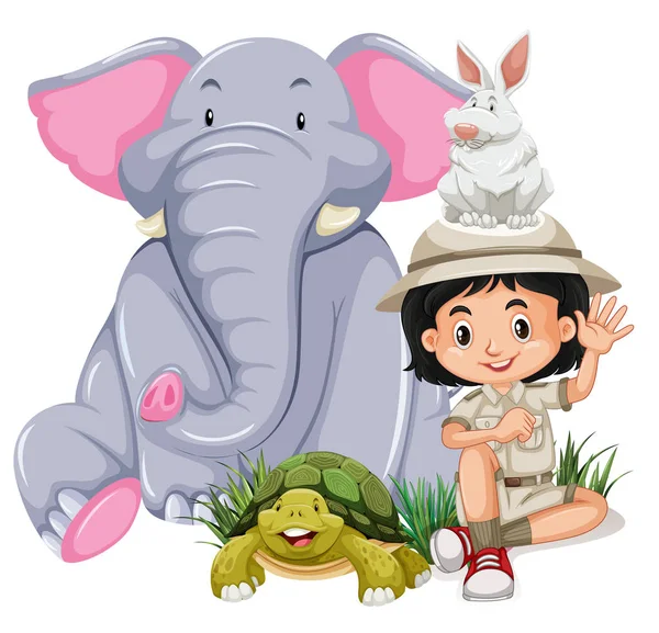 A Safari Girl With Happy Animal illustration