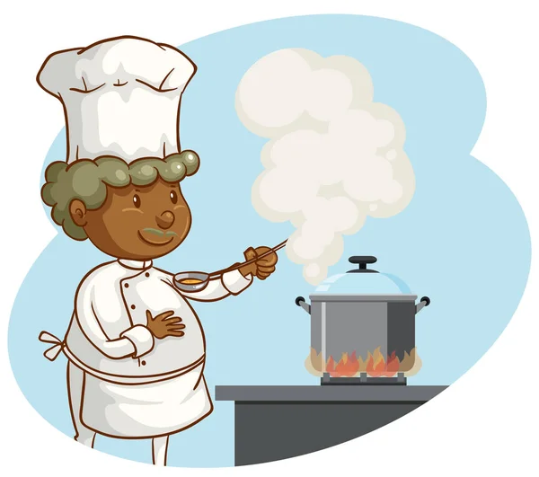 Chef Cuisinier Professionnel Cuisine Sur Fond Blanc Illustration — Image vectorielle