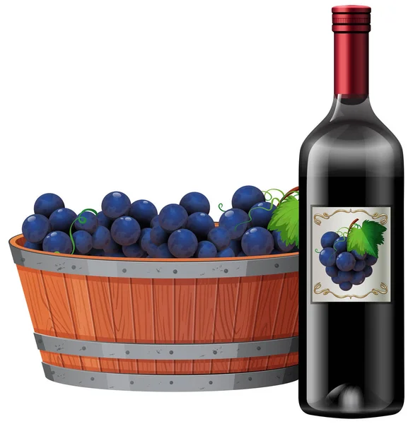 Красное Вино Ведро Винограда Белом Фоне Иллюстрации — стоковый вектор