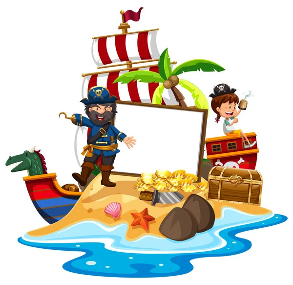 一个海盗与女孩横幅模板插图 — 图库矢量图片
