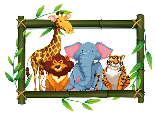 Safari Animals Bamboo Frame Illustration — Stock Vector