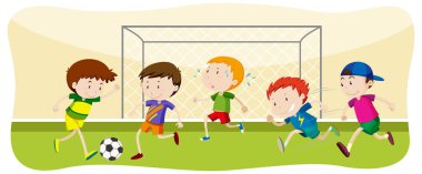 Çocuk oynamaya futbolda alan illüstrasyon