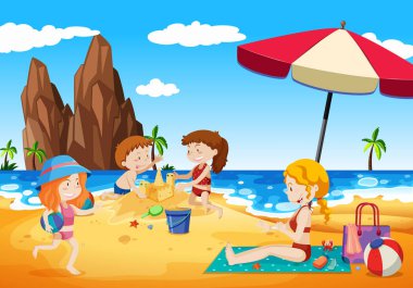 Aile Oyun Beach illüstrasyon yanındaki