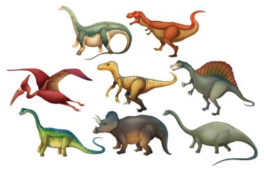 Bir ayarla, Diffrent dinozorlar illüstrasyon