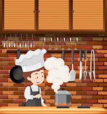 Şef yemek mutfak çizimde