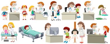 Ayarla, doktor ve çocuk illüstrasyon