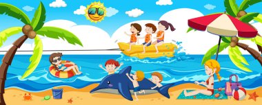 İnsanlar bir yaz illüstrasyon Beach'de