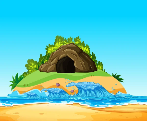 Una Cueva Misteriosa Isla Ilustración — Vector de stock