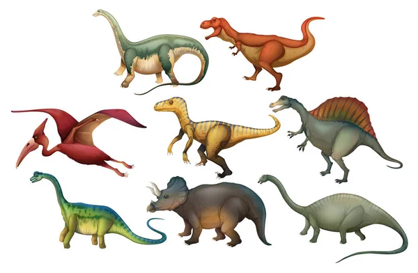 Eine Reihe Von Verschiedenen Dinosauriern Illustration — Stockvektor