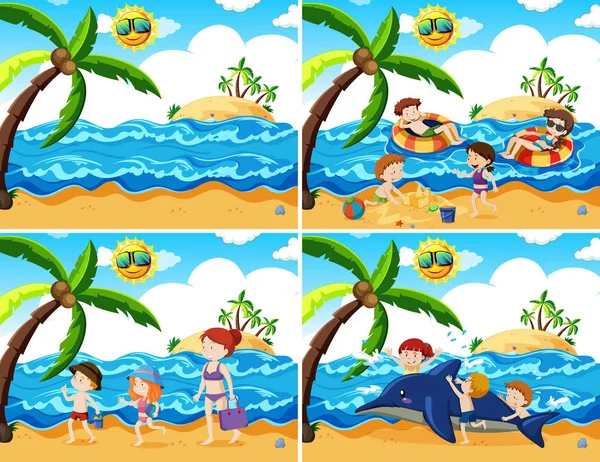 Conjunto Actividades Playa Ilustración — Vector de stock