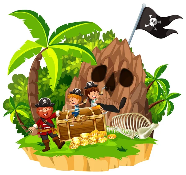 Pirata Niños Isla Ilustración — Archivo Imágenes Vectoriales