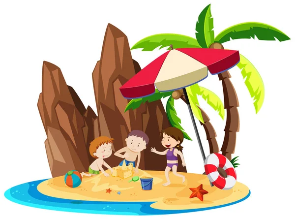 Bambini Che Giocano Spiaggia Illustrazione — Vettoriale Stock