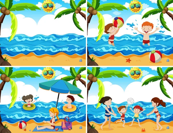 Conjunto Família Ilustração Praia — Vetor de Stock