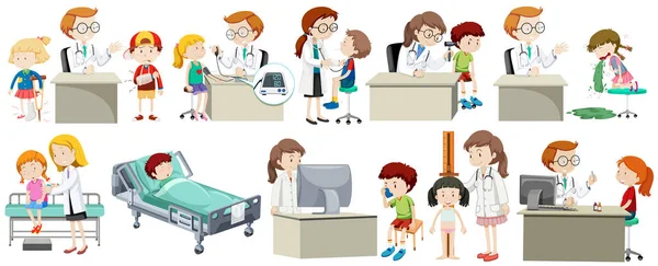 Ensemble Illustration Docteur Enfant — Image vectorielle