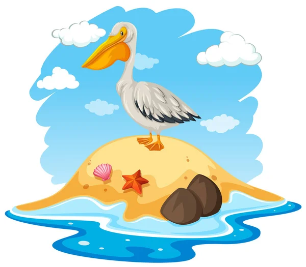 Pelikaan Vogel Het Kleine Eiland Illustratie — Stockvector