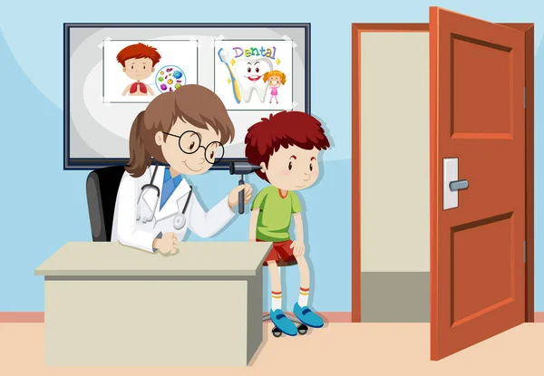 Orecchio Controllo Dei Bambini Con Illustrazione Medico — Vettoriale Stock
