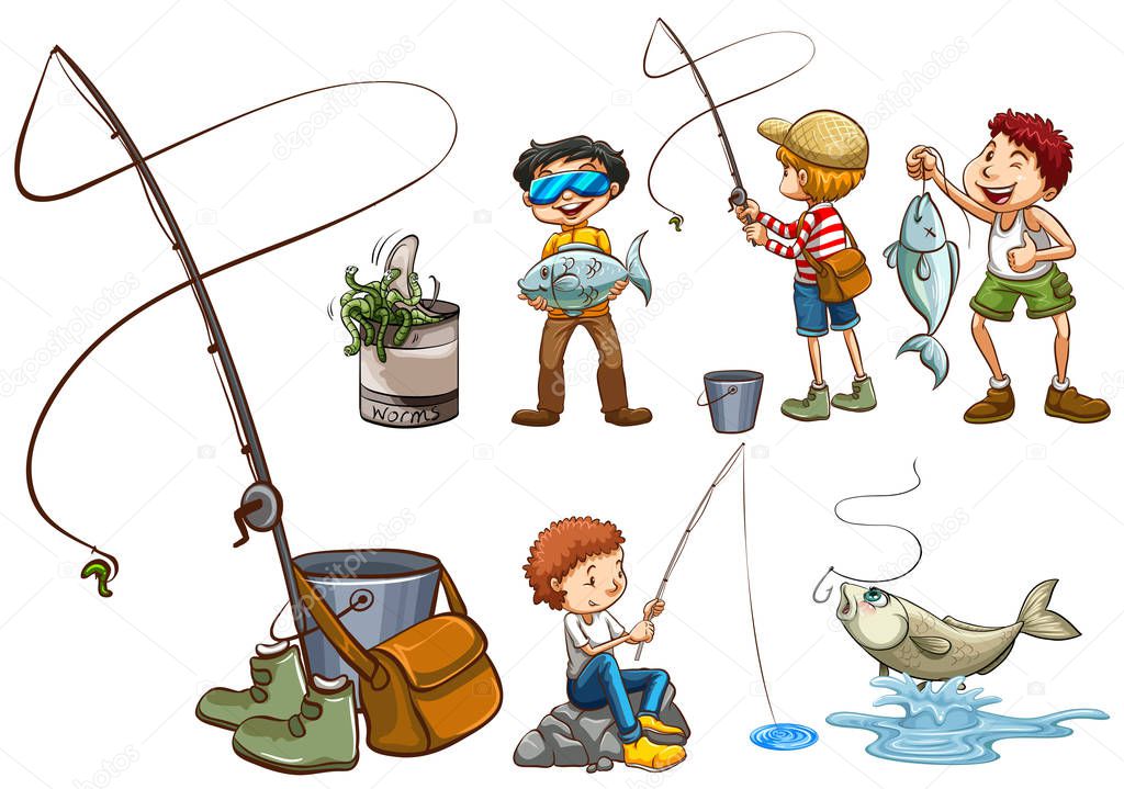 Conjunto Ilustración Pesca Personas Vector de Stock de