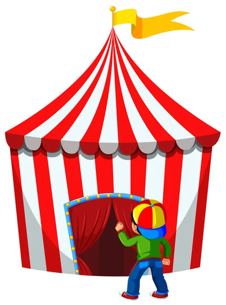 Boy Enter Circus Tent Illustration — Stock Vector