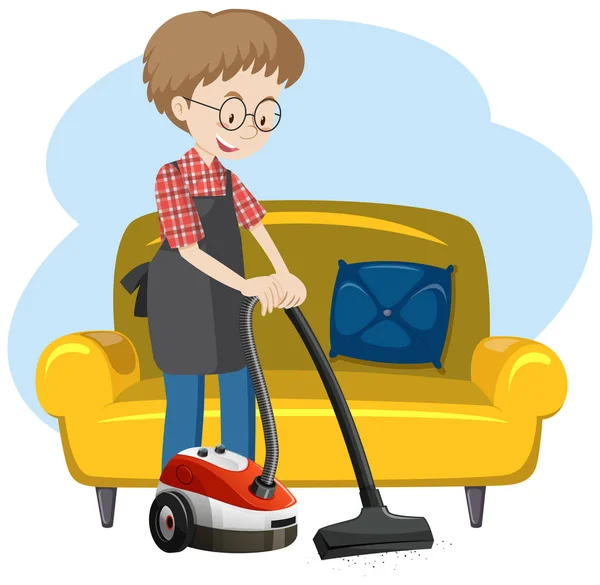 Man Cleaning House Illustration - Stok Vektor