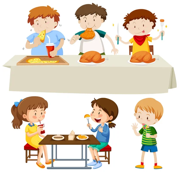 Set Children Eating Ilustrasi - Stok Vektor