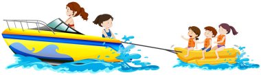 Mutlu çocuk dolaşan Banana Boat illüstrasyon