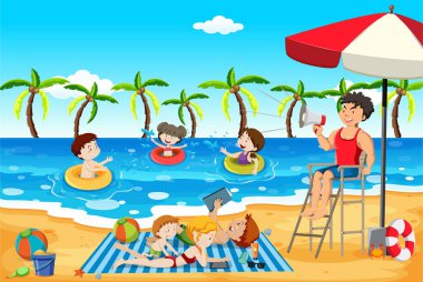 İnsanlar ar yaz illüstrasyon Beach'de