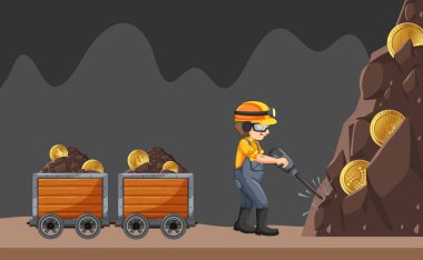 Benim işçi üzerinde beyaz arka plan illüstrasyon