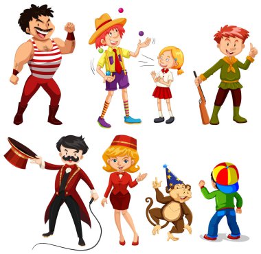 Set of various circus performers illustration clipart