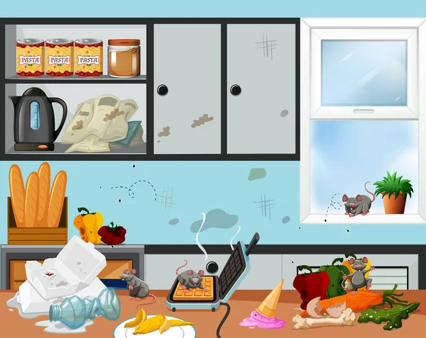 Chaotický Nehygienické Kuchyň Ilustrace — Stockový vektor