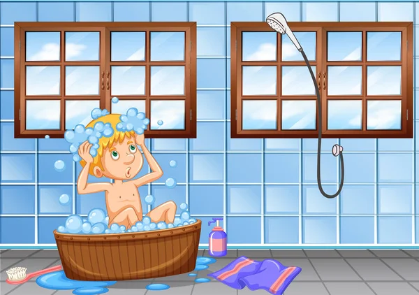 Genç çocuk banyo sahne illüstrasyon sahip