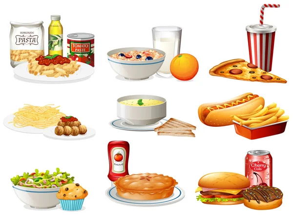 Eine Reihe Amerikanischer Lebensmittel Illustrationen — Stockvektor