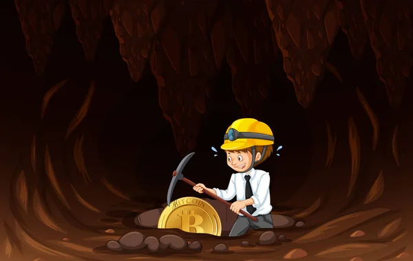 Een Kantoor Werknemer Mining Munt Illustratie — Stockvector