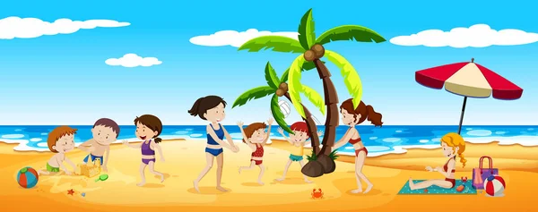 Szene Von Menschen Die Spaß Strand Haben Illustration — Stockvektor