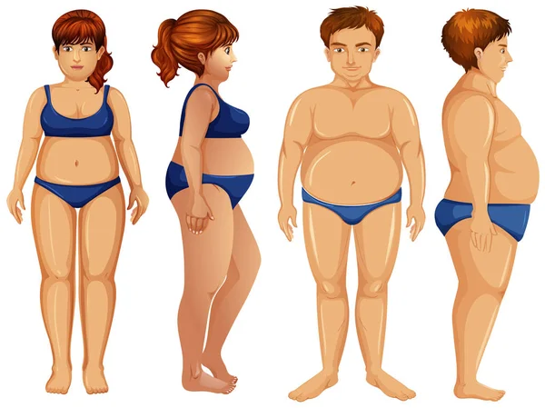Illustratie Van Mannelijke Vrouwelijke Cijfers Overgewicht — Stockvector