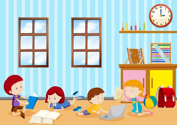 Bambini Che Studiano Classe Illustrazione — Vettoriale Stock