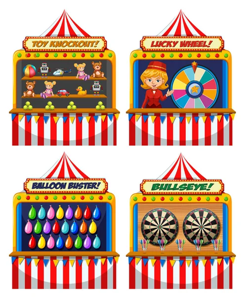 Insieme Divertimento Fiera Tenda Illustrazione — Vettoriale Stock