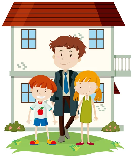 Szczęśliwa Rodzina Podwórku Ilustracja — Wektor stockowy