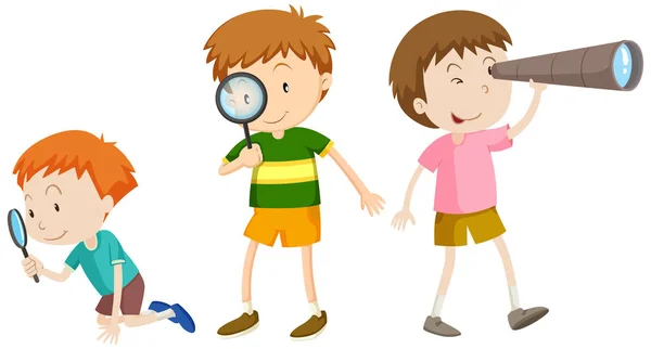 Conjunto Niños Investigando Ilustración — Vector de stock