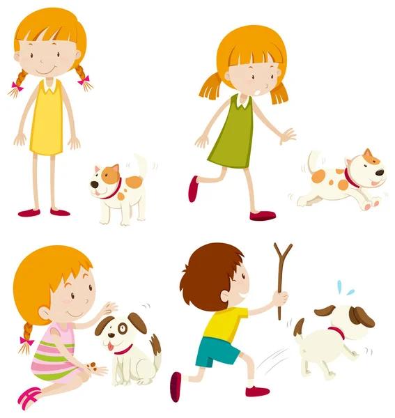 Σετ Διάφορα Μικρά Παιδιά Και Σκυλιά Εικονογράφηση — Διανυσματικό Αρχείο